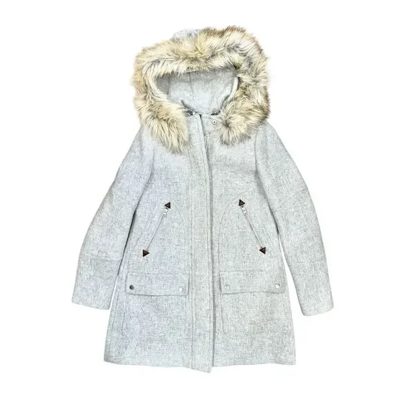J Crew Stadium Cloth Fur Lined Wool Coat Size 0 - Picture 2 of 9